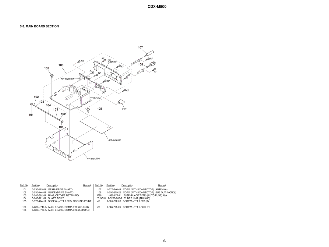 Sony CDX-M800 service manual Main Board Section, Tuner Unit TUX-030 