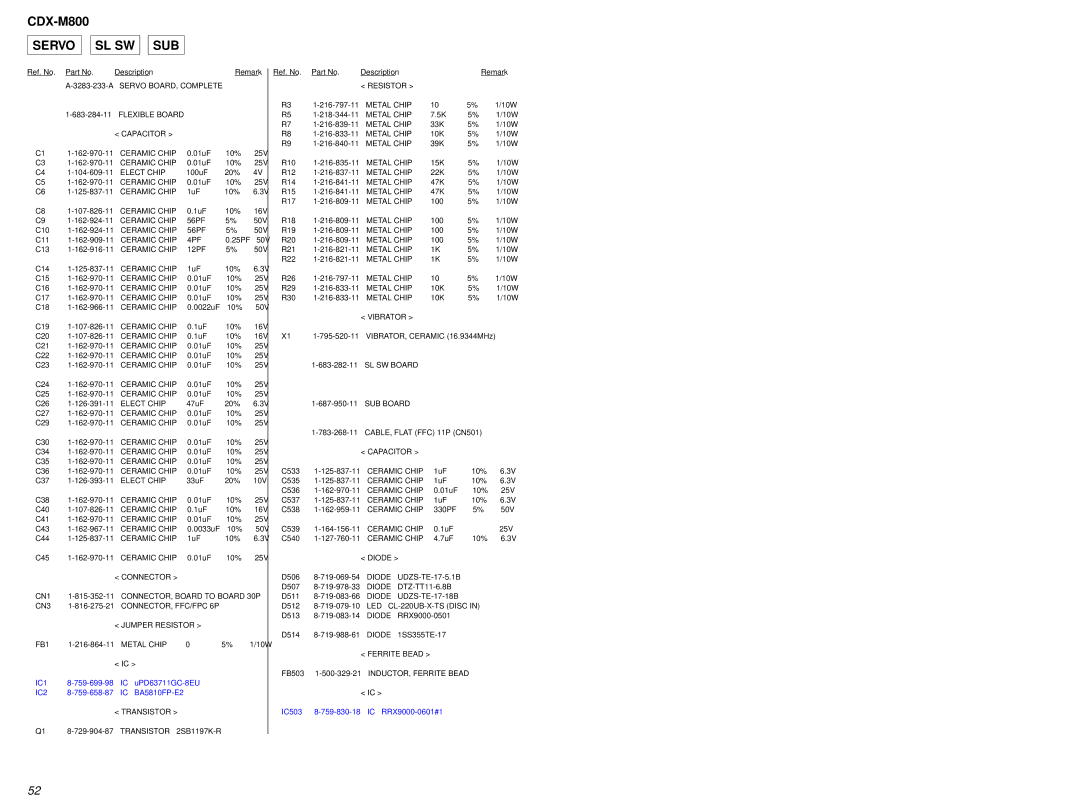 Sony CDX-M800 service manual Servo SL SW SUB 