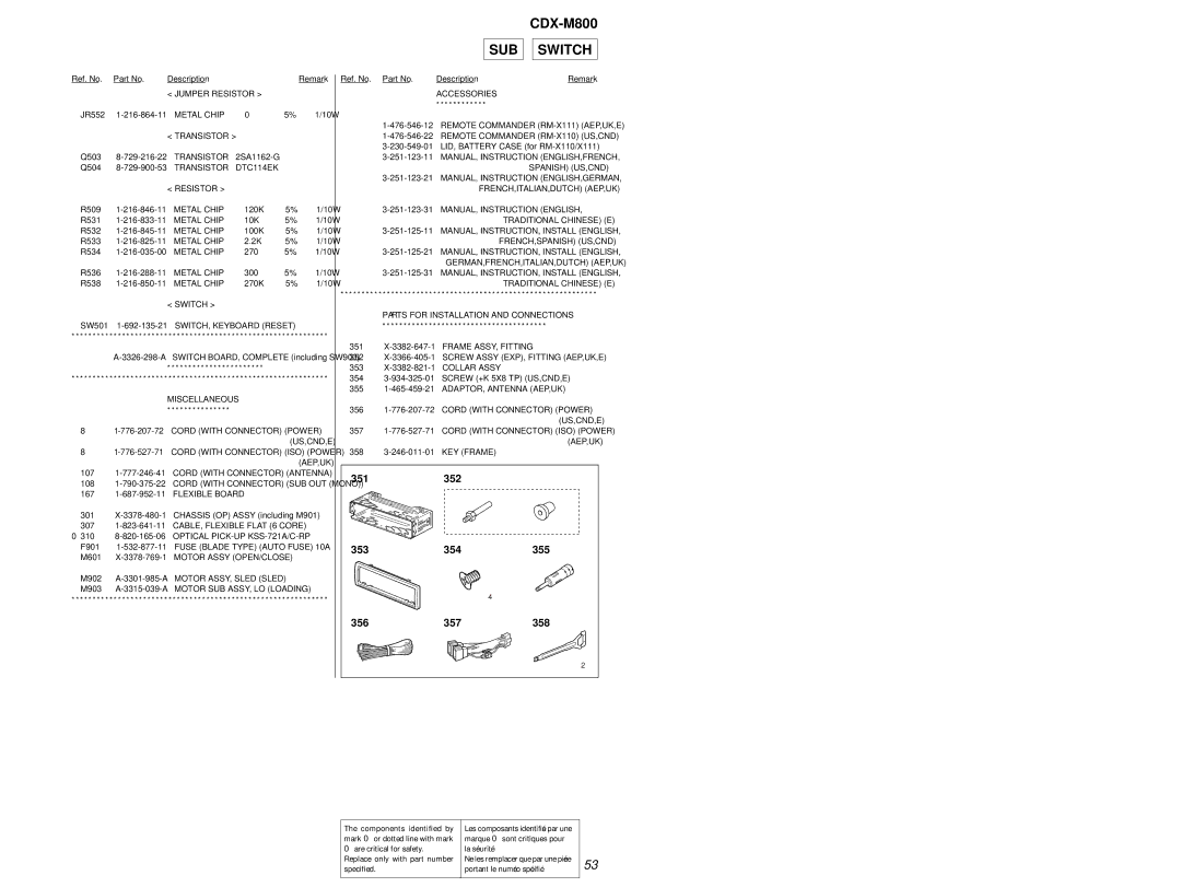 Sony CDX-M800 service manual SUB Switch, 351 352 353 354 355 356 357 358 