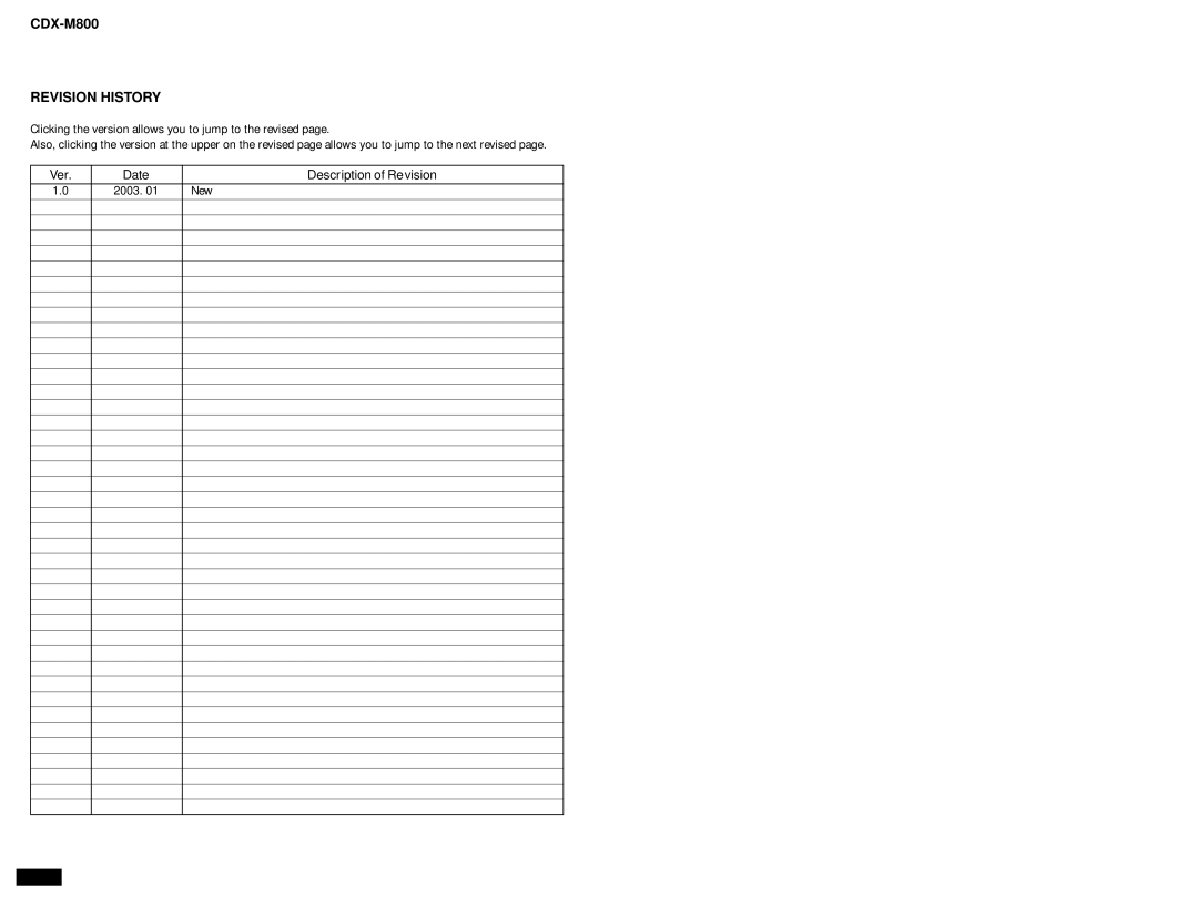 Sony CDX-M800 service manual Revision History 