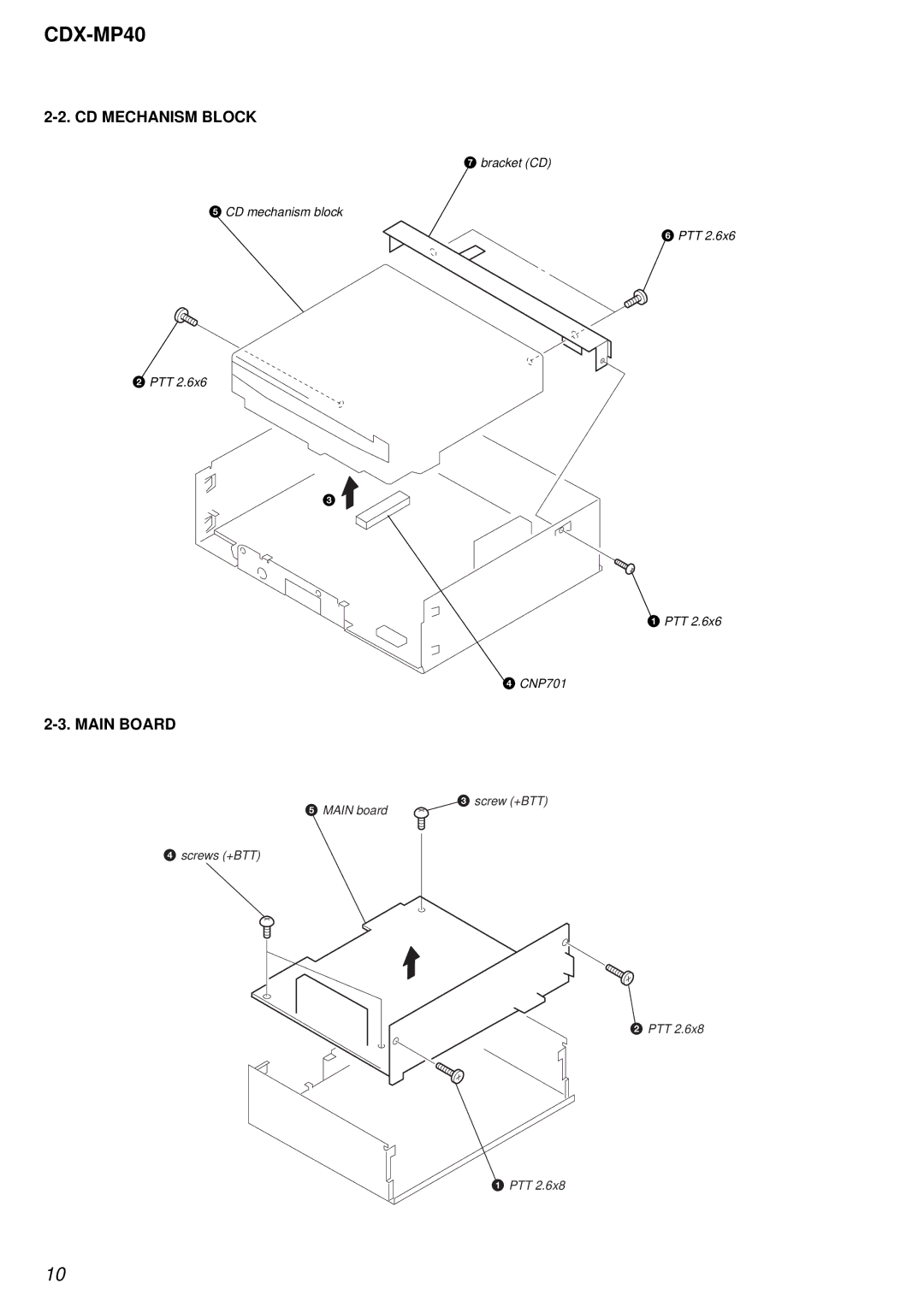 Sony CDX-MP40 service manual CD Mechanism Block, Main Board 