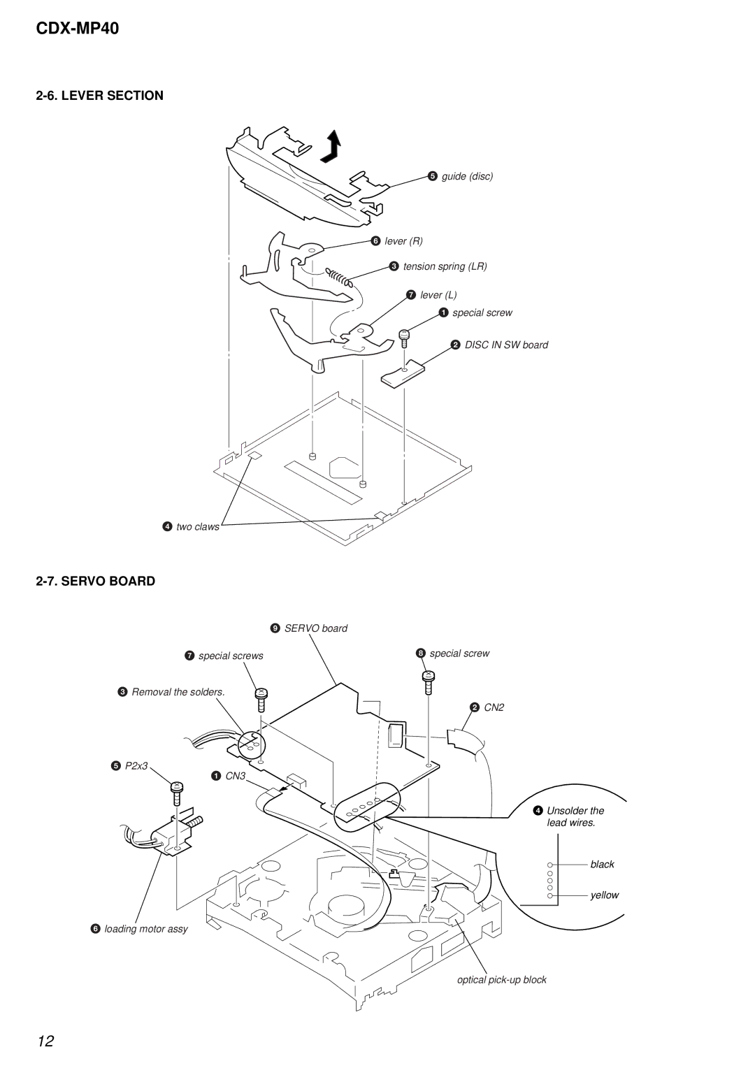 Sony CDX-MP40 service manual Lever Section, Servo Board 