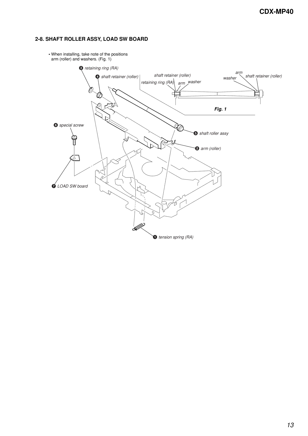 Sony CDX-MP40 service manual Shaft Roller ASSY, Load SW Board 