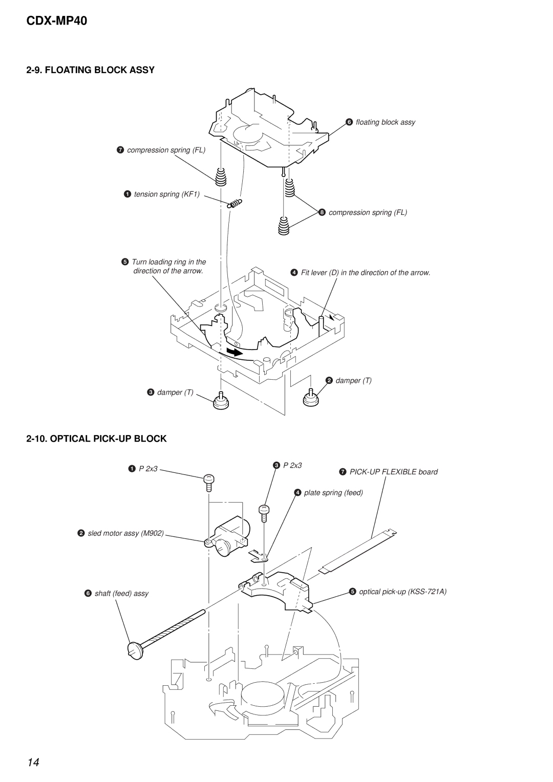 Sony CDX-MP40 service manual Floating Block Assy, Optical PICK-UP Block 