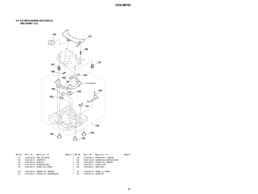 Sony CDX-MP40 service manual 155153 161 152 159, 159 A-3307-422-A Chassis M Complete Assy 