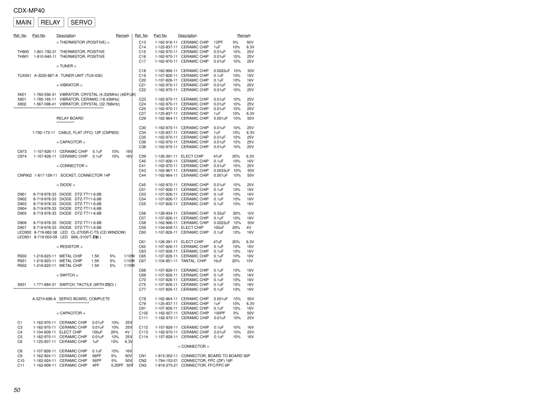 Sony service manual CDX-MP40 Main Relay Servo 