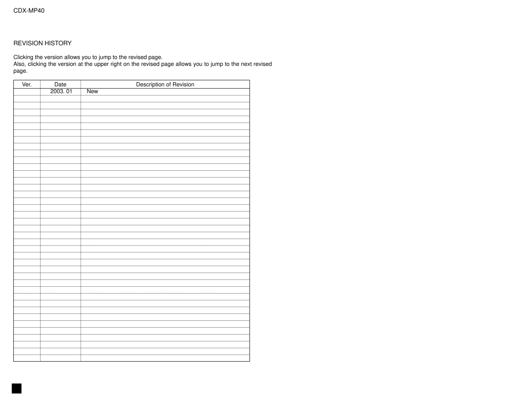 Sony service manual CDX-MP40 Revision History 