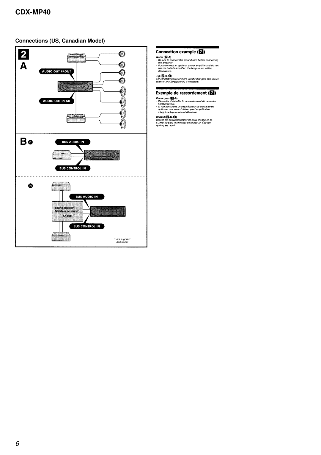 Sony CDX-MP40 service manual Connections US, Canadian Model 