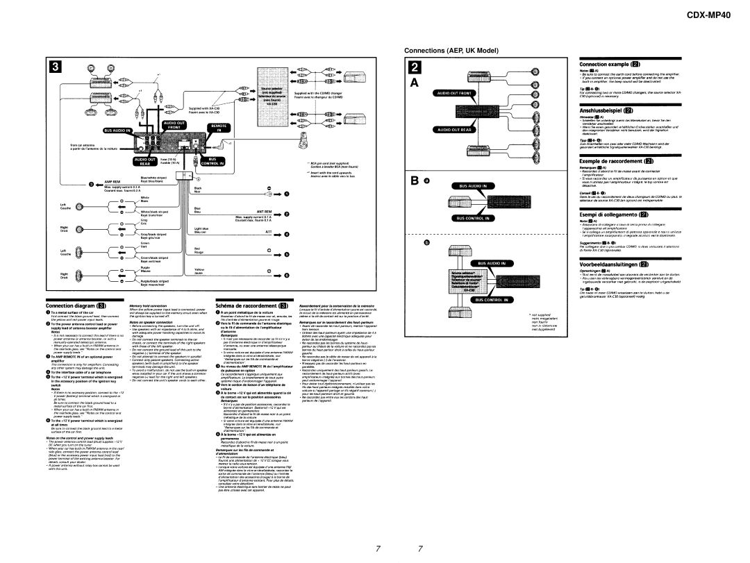 Sony CDX-MP40 service manual Connections AEP, UK Model 