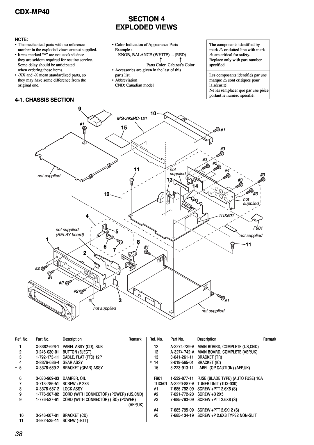 Sony service manual CDX-MP40 SECTION EXPLODED VIEWS, Chassis 