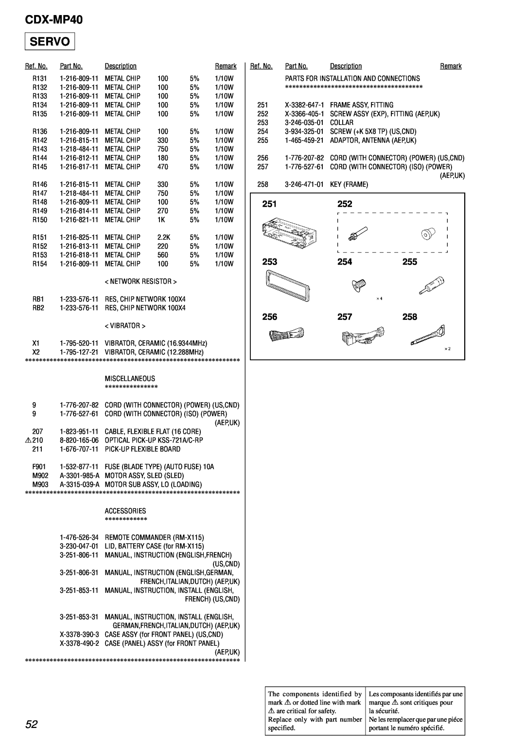 Sony service manual 251252, CDX-MP40 SERVO, Ref. No 