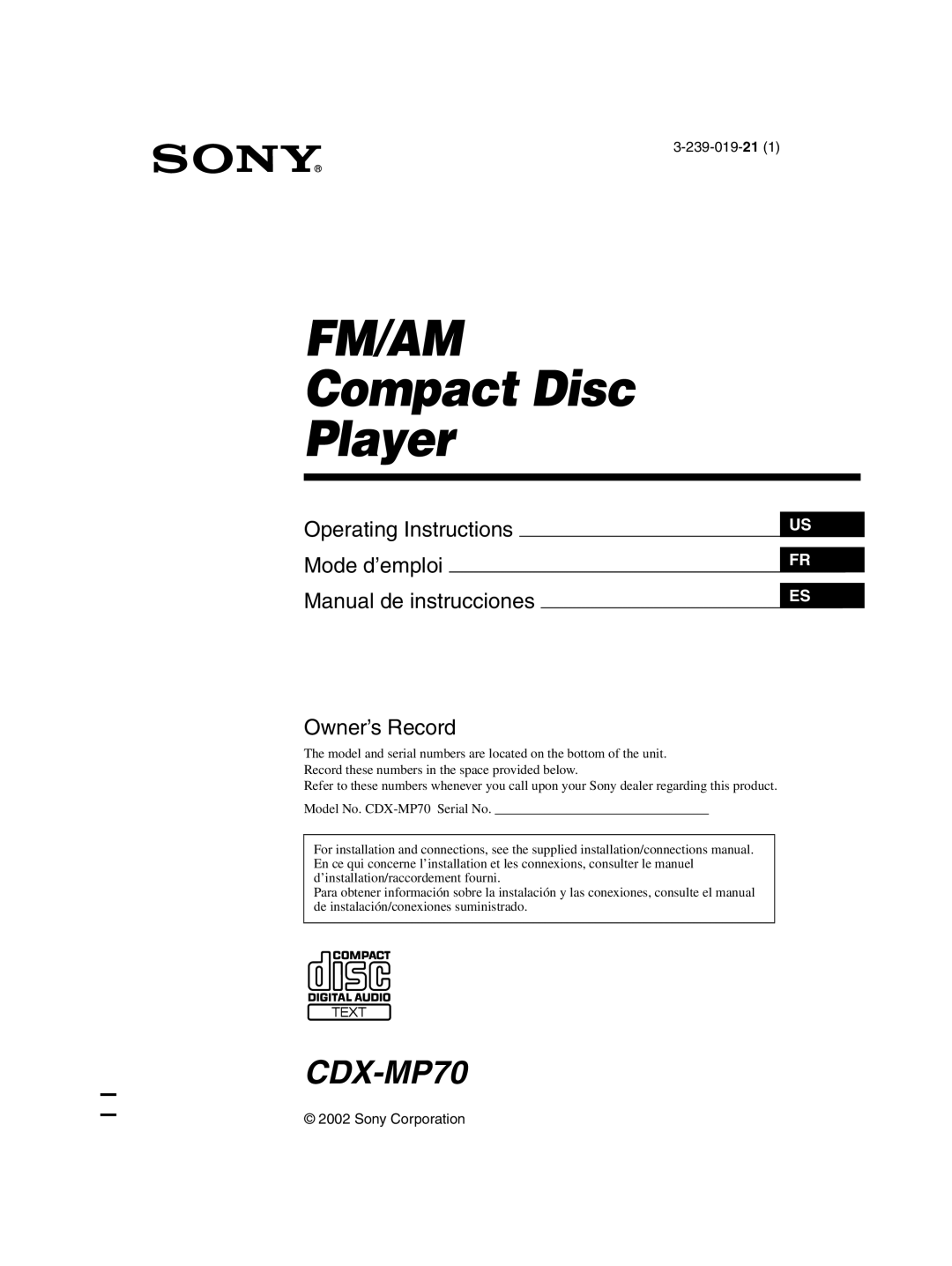 Sony CDX-MP70 operating instructions Fm/Am 