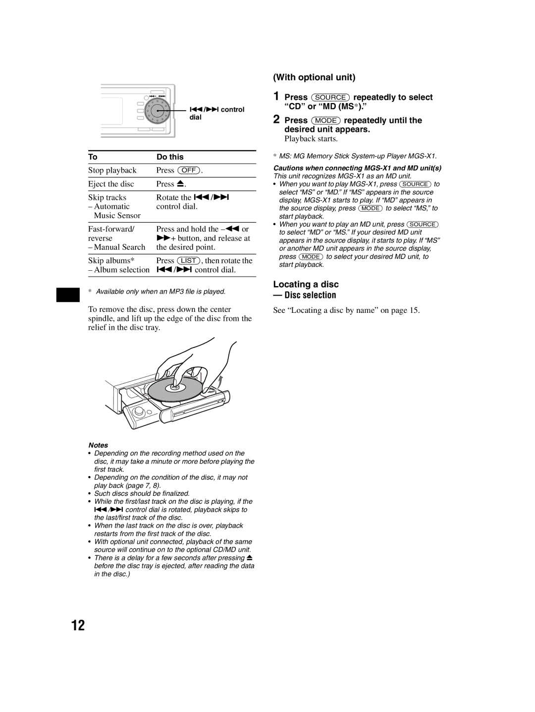 Sony CDX-MP70 operating instructions Locating a disc Disc selection, Do this, Album selection Control dial, Playback starts 