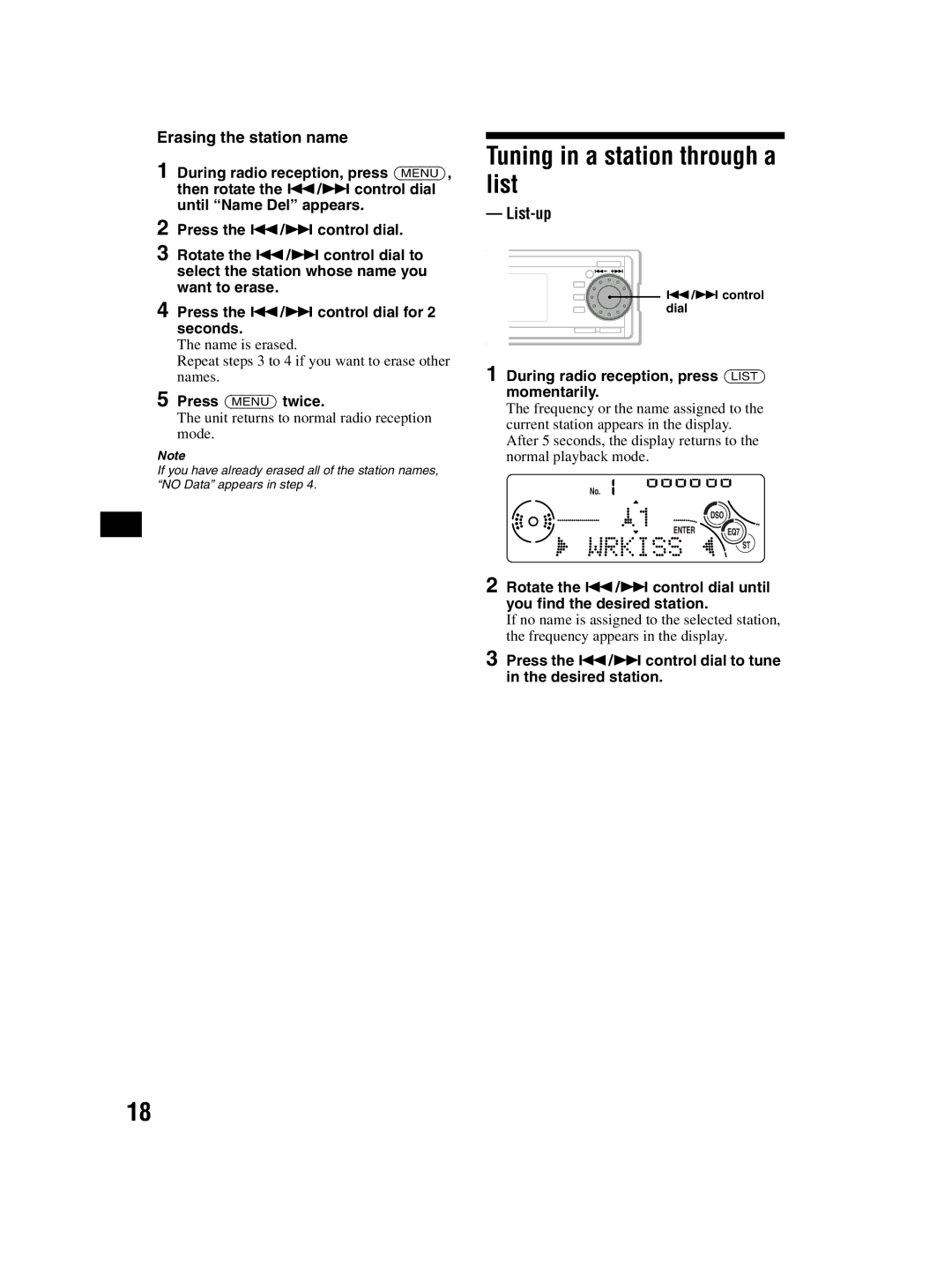 Sony CDX-MP70 operating instructions Tuning in a station through a list, Erasing the station name, List-up 