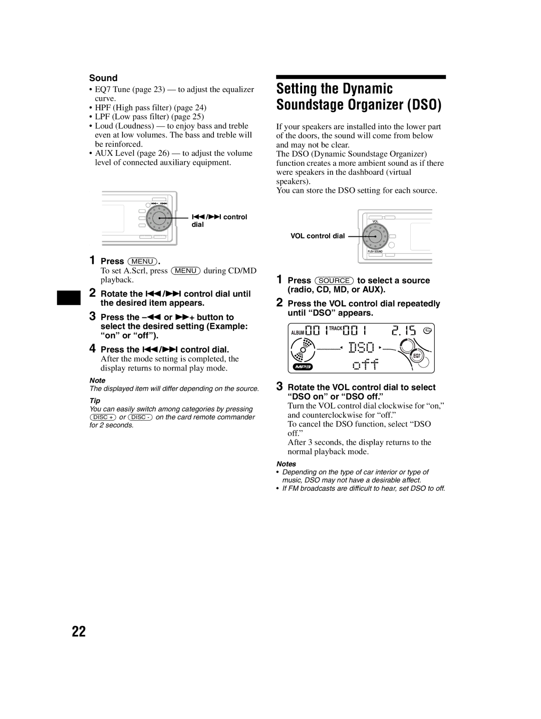 Sony CDX-MP70 operating instructions Sound, Press Menu 