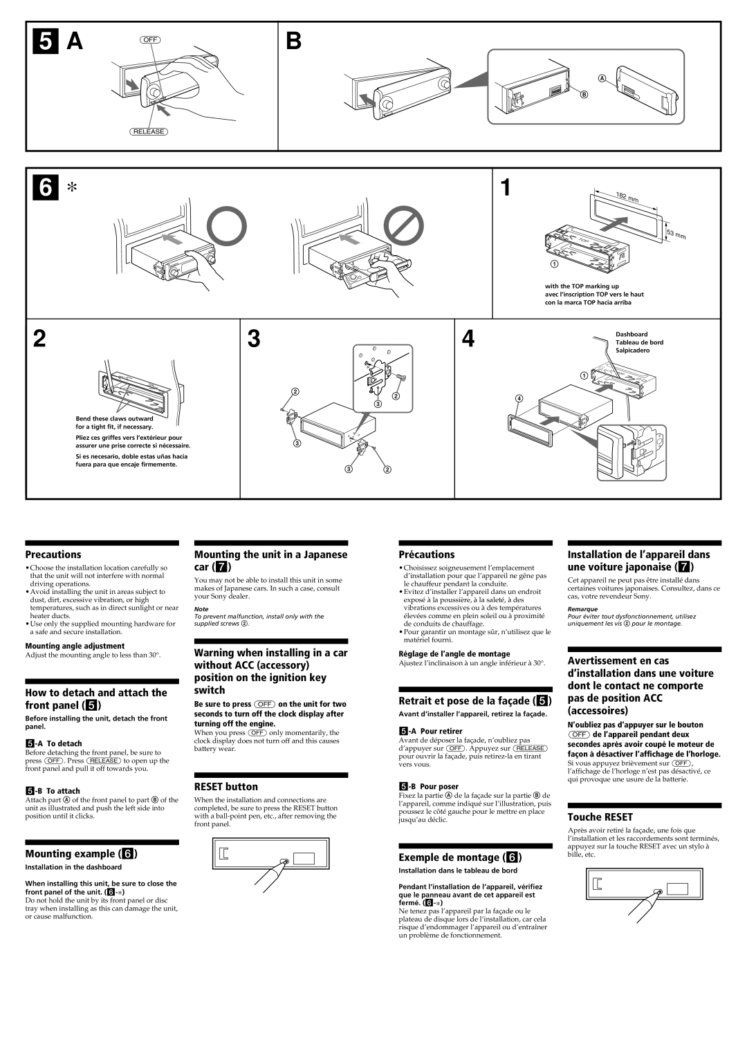 Sony CDX-MP70 182 mm, Adjust the mounting angle to less than, Ajustez l’inclinaison à un angle inférieur à 