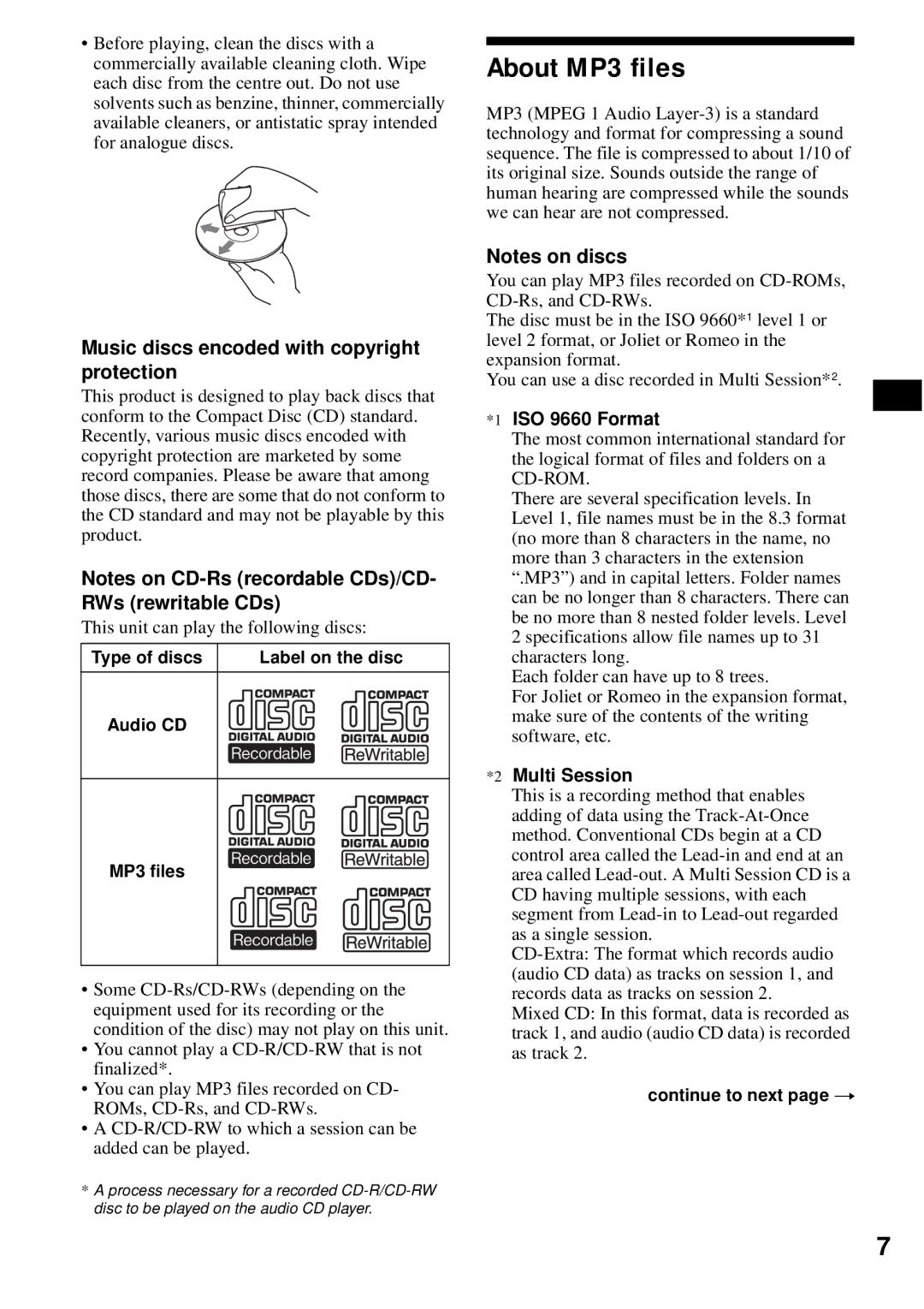 Sony CDX-S2200 operating instructions About MP3 files, Music discs encoded with copyright protection 