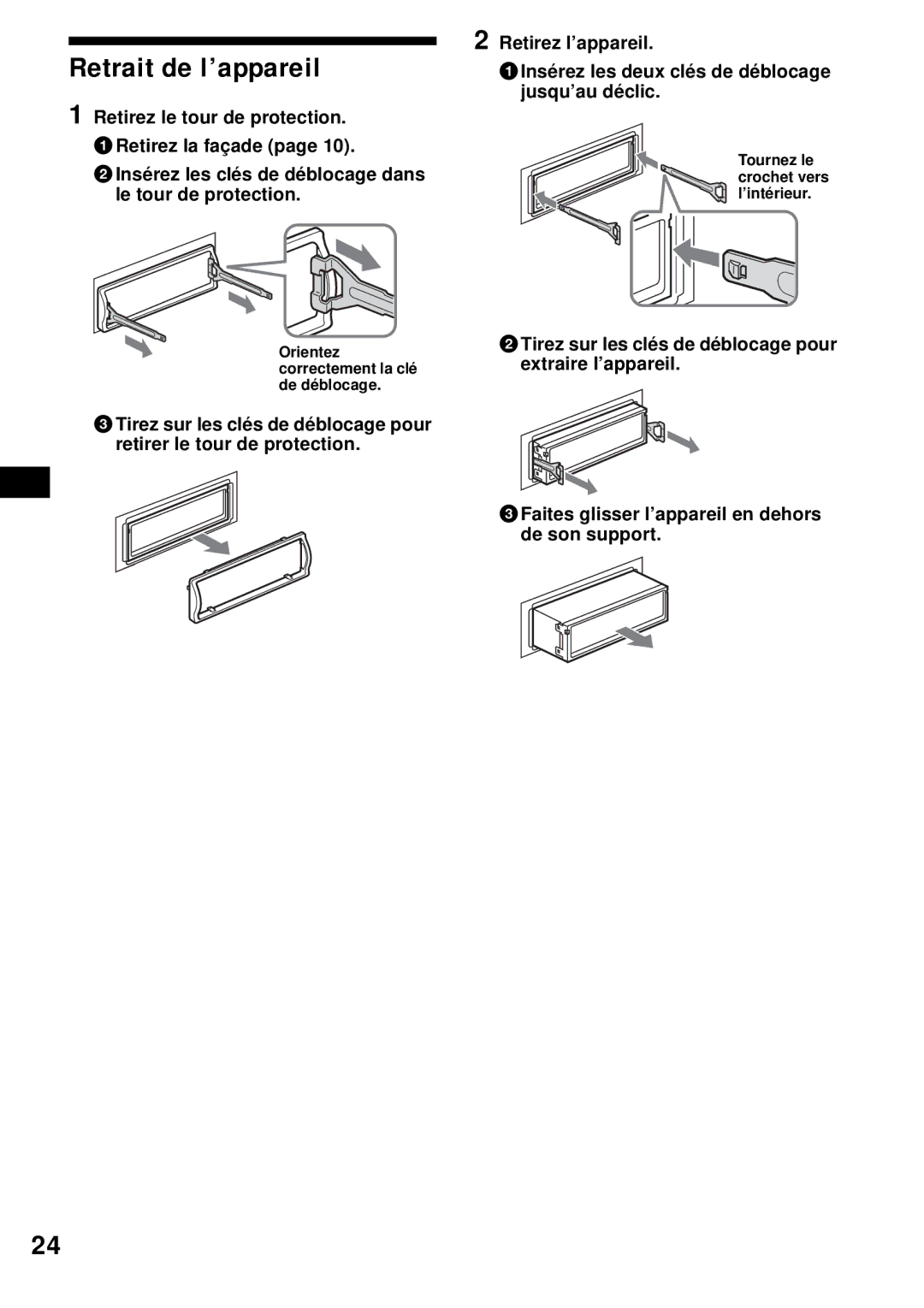 Sony CDX-S2200 operating instructions Retrait de l’appareil 