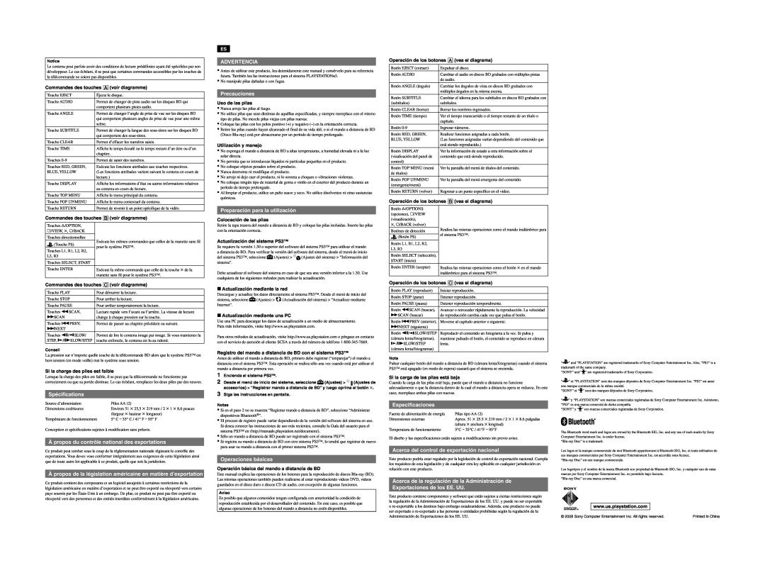Sony CECHZR1U, 3-097-863-13 instruction manual Spécifications 