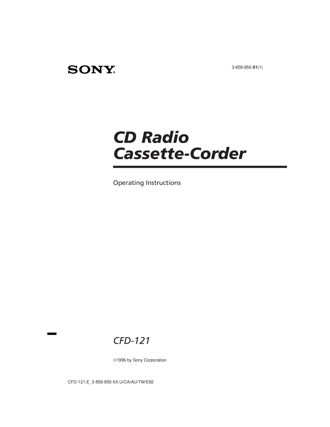 Sony CFD-121 manual CD Radio Cassette-Corder 