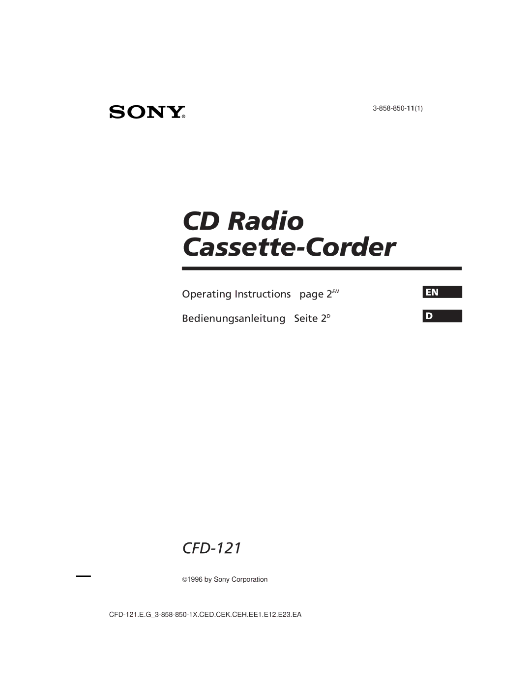 Sony CFD-121 operating instructions CD Radio Cassette-Corder 