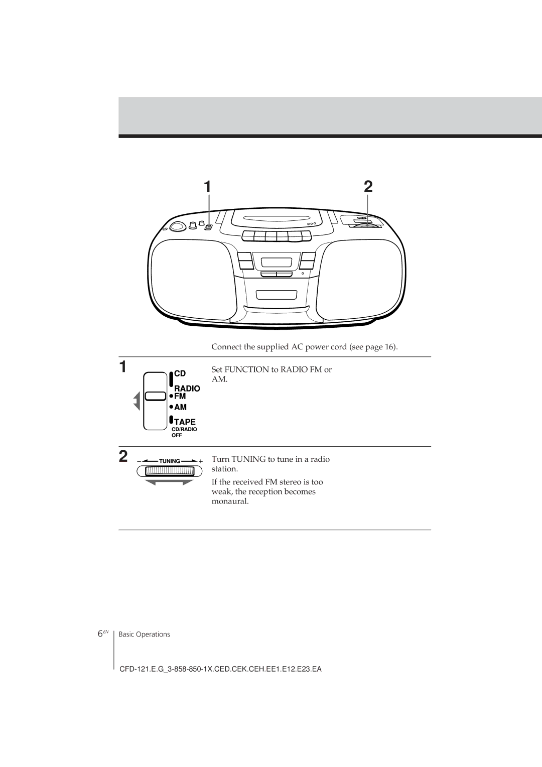 Sony CFD-121 operating instructions Listening to the radio 