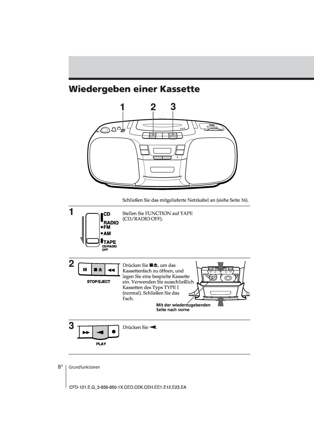 Sony CFD-121 operating instructions Wiedergeben einer Kassette 