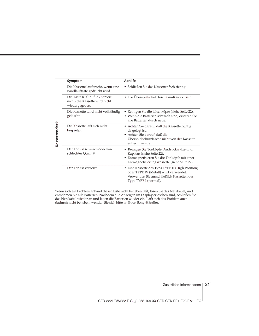 Sony CFD-222L, CFD-DW222L operating instructions 21D 