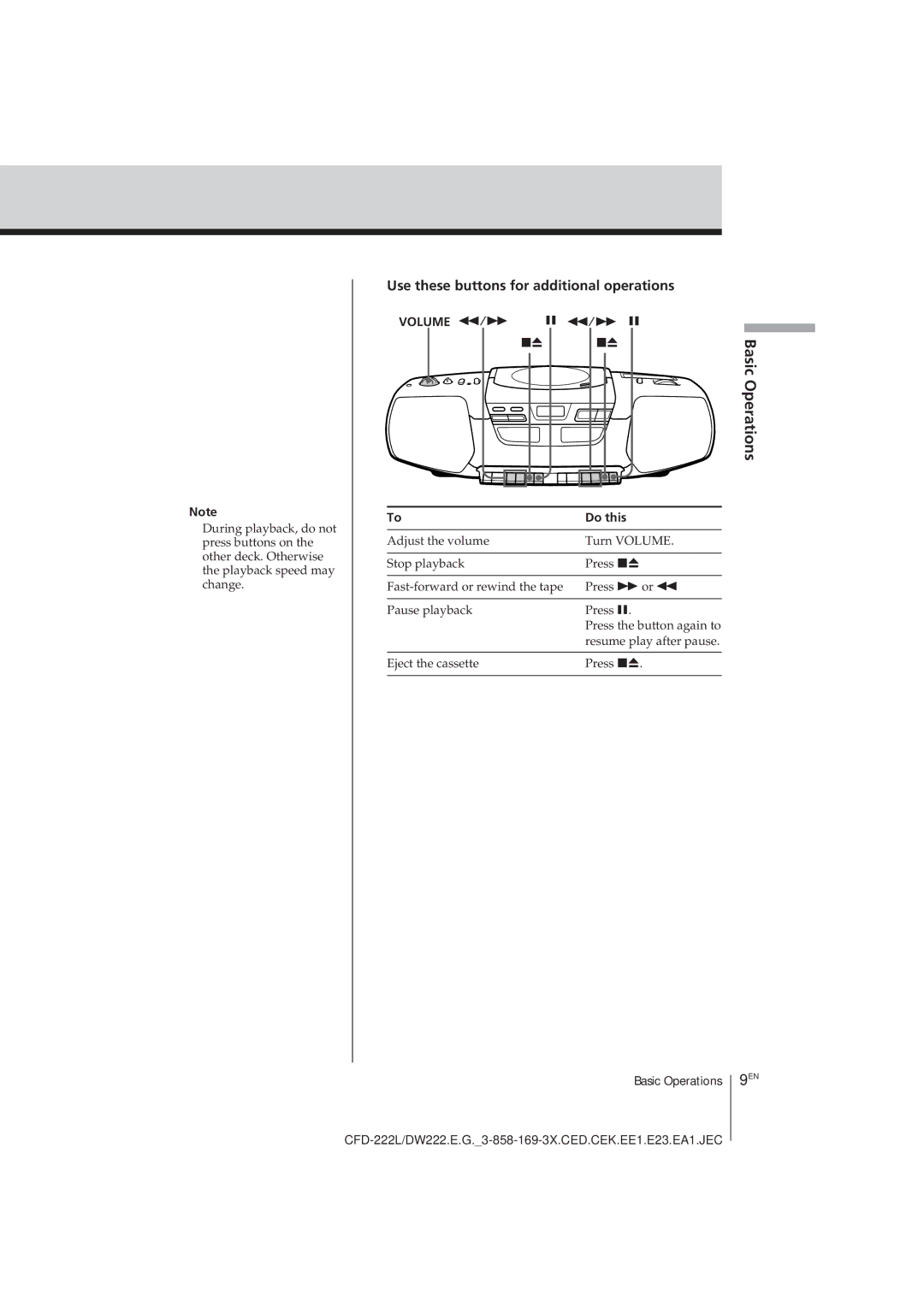 Sony CFD-DW222L, CFD-222L operating instructions BasicOperations 