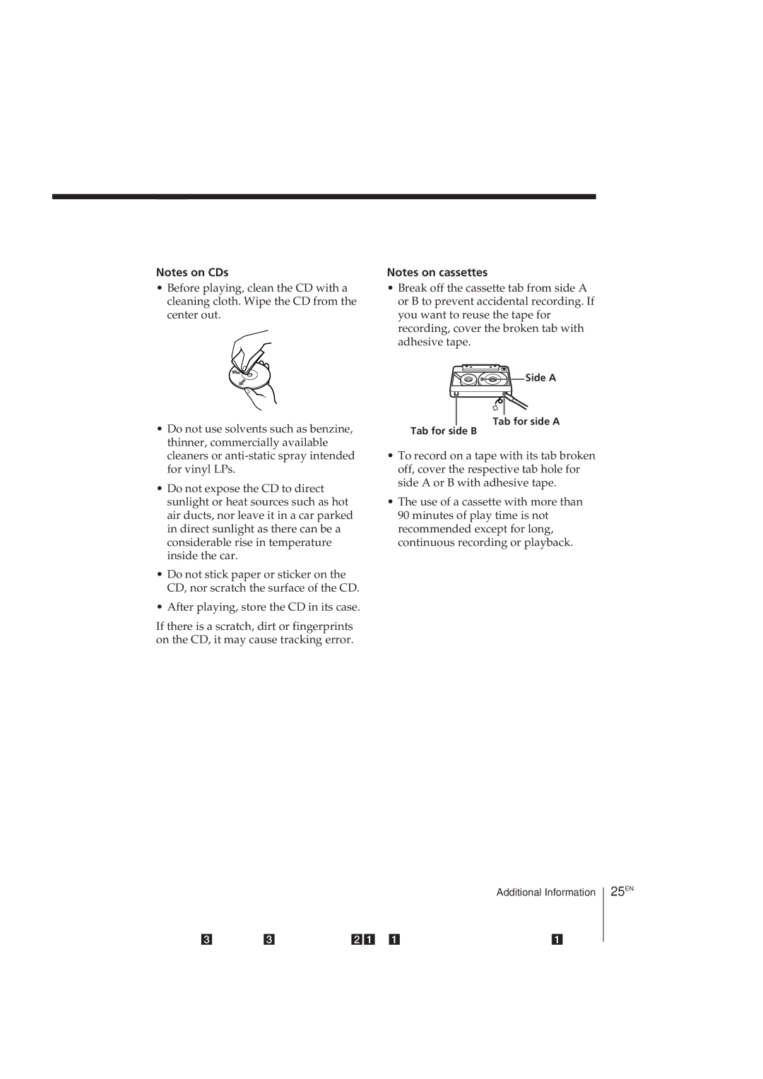 Sony CFD-360 operating instructions 25EN, Side a, Tab for side a Tab for side B 