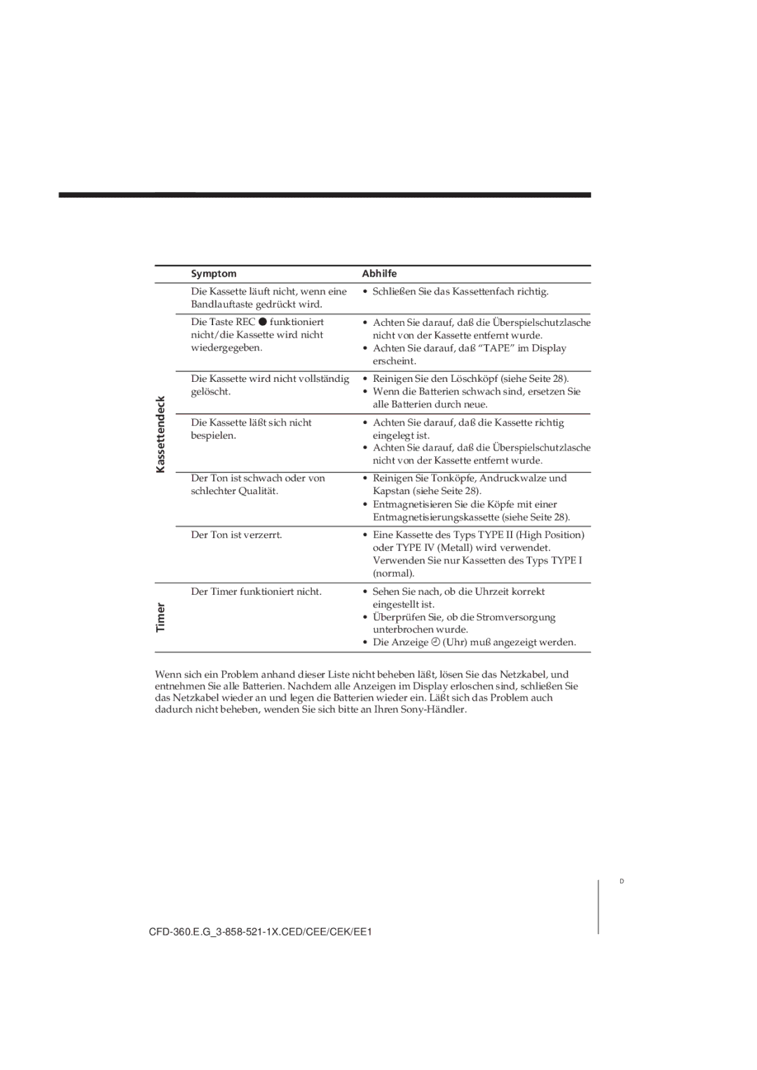 Sony CFD-360 operating instructions 27D, Timer 