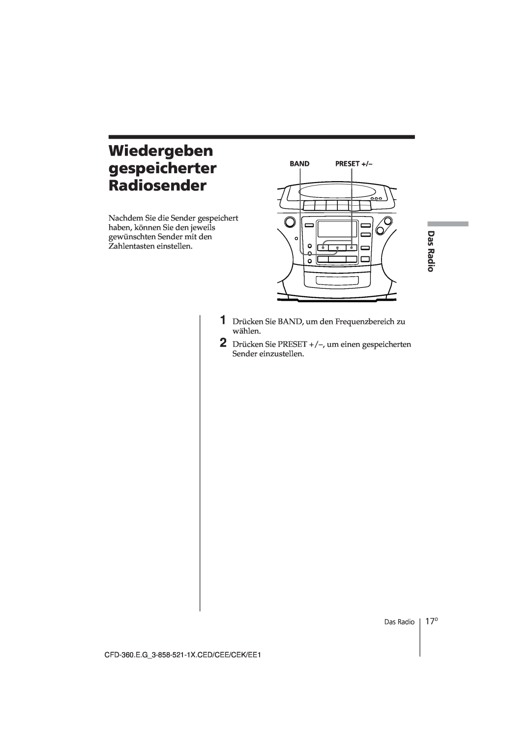 Sony CFD-360 operating instructions gespeicherter, Radiosender, Wiedergeben 