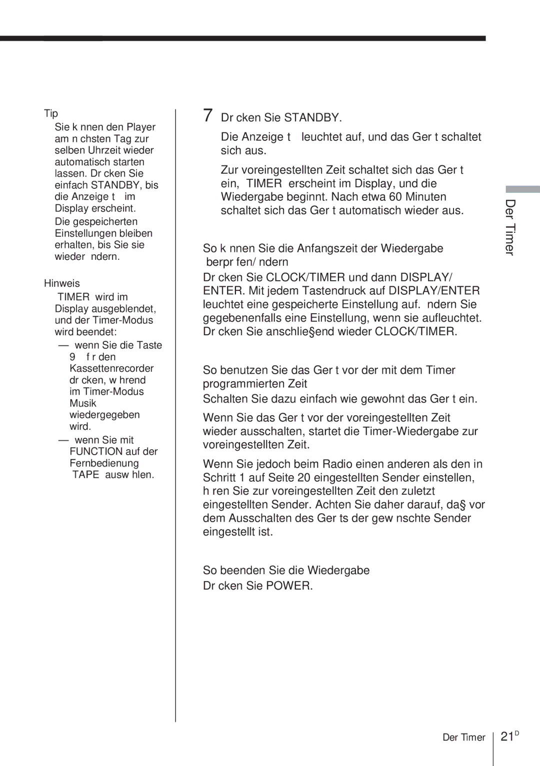 Sony CFD-370 operating instructions 21D, So beenden Sie die Wiedergabe 