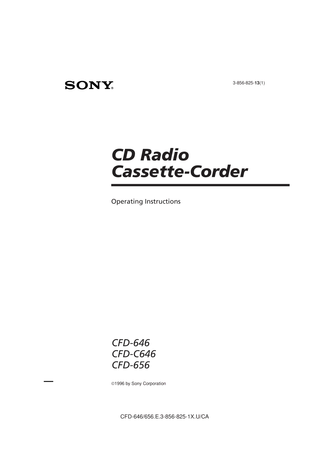 Sony CFD-656, CFD-C646, CFD-646 operating instructions CD Radio Cassette-Corder 