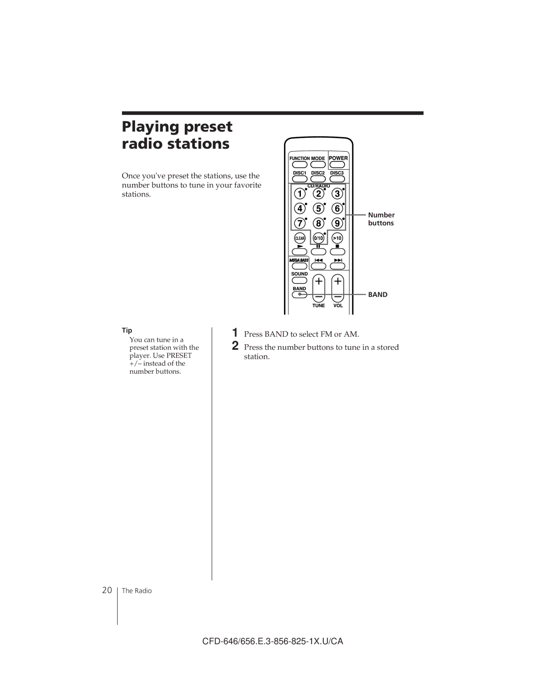 Sony CFD-646, CFD-C646, CFD-656 operating instructions Playing preset radio stations 