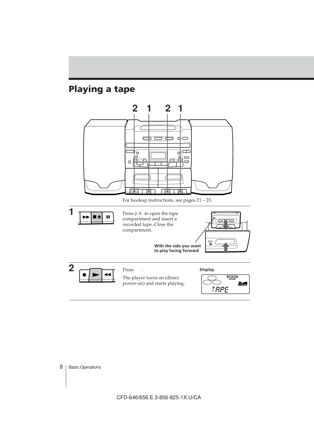 Sony CFD-646, CFD-C646, CFD-656 operating instructions Playing a tape 