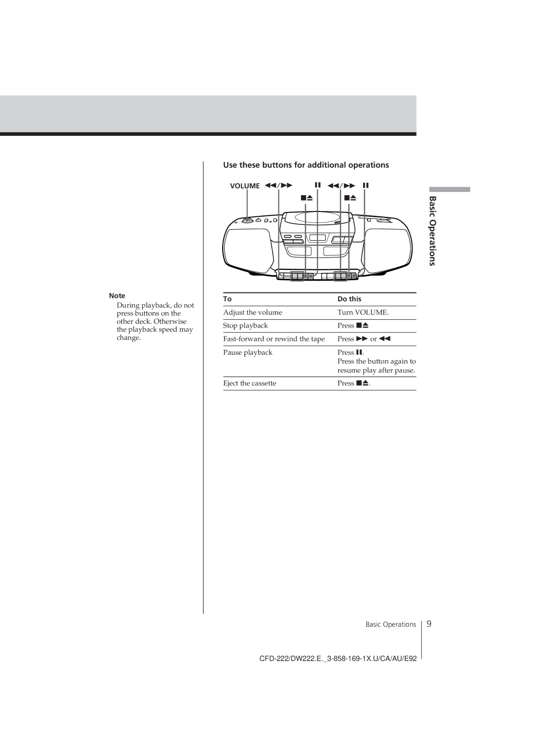 Sony CFD-222, CFD-DW222 operating instructions BasicOperations 