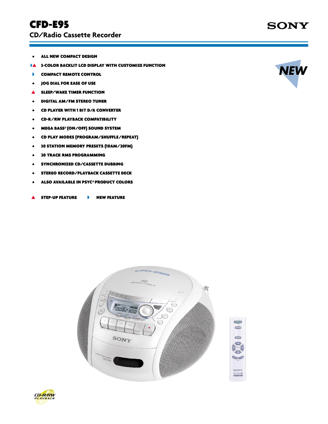 Sony CFD-E95 manual CD/Radio Cassette Recorder 