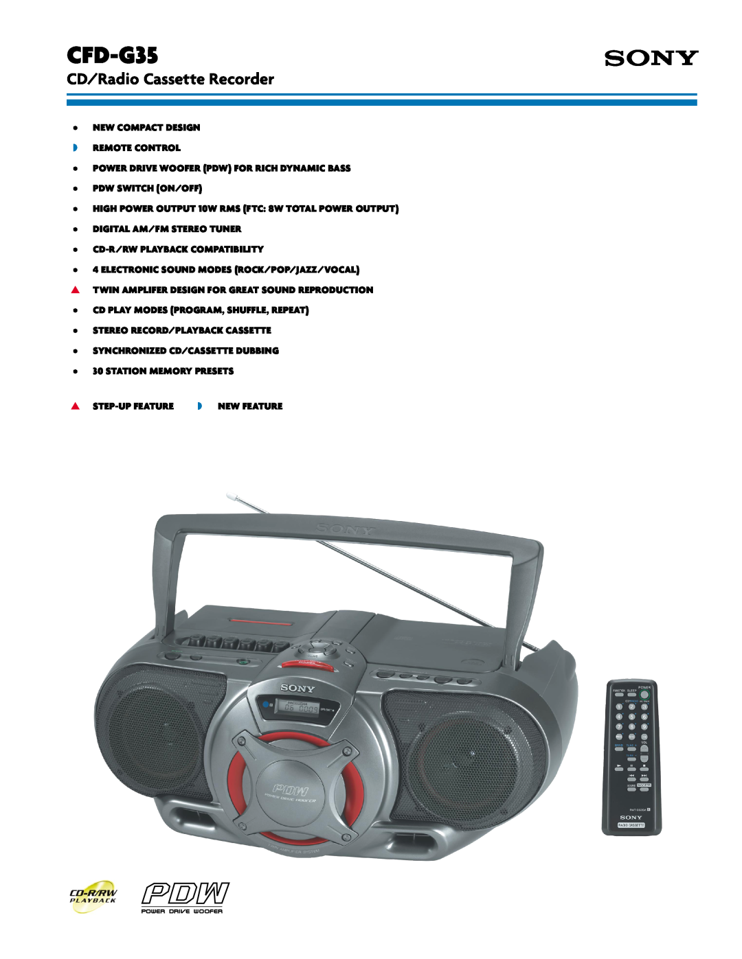 Sony 313, Portable CD Player manual CFD-G35, CD/Radio Cassette Recorder 