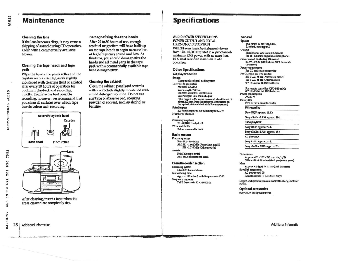 Sony CFD-S33, CFD-S23 manual 