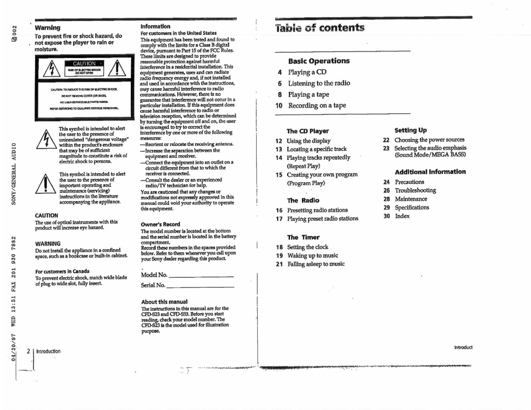 Sony CFD-S23, CFD-S33 manual 
