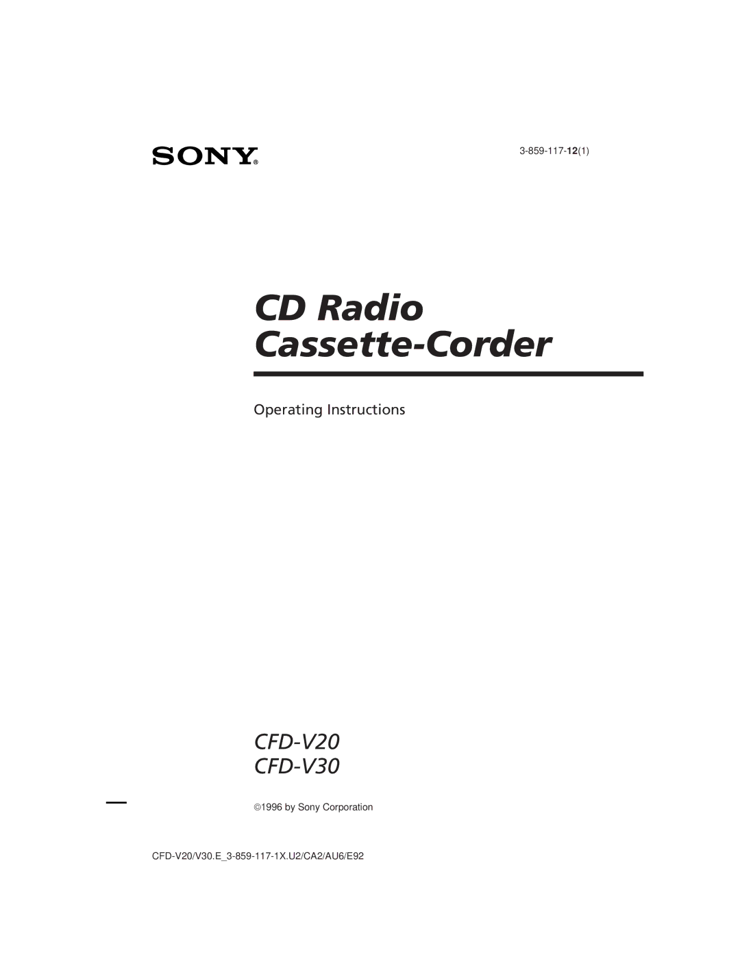 Sony CFD-V20 operating instructions CD Radio Cassette-Corder 