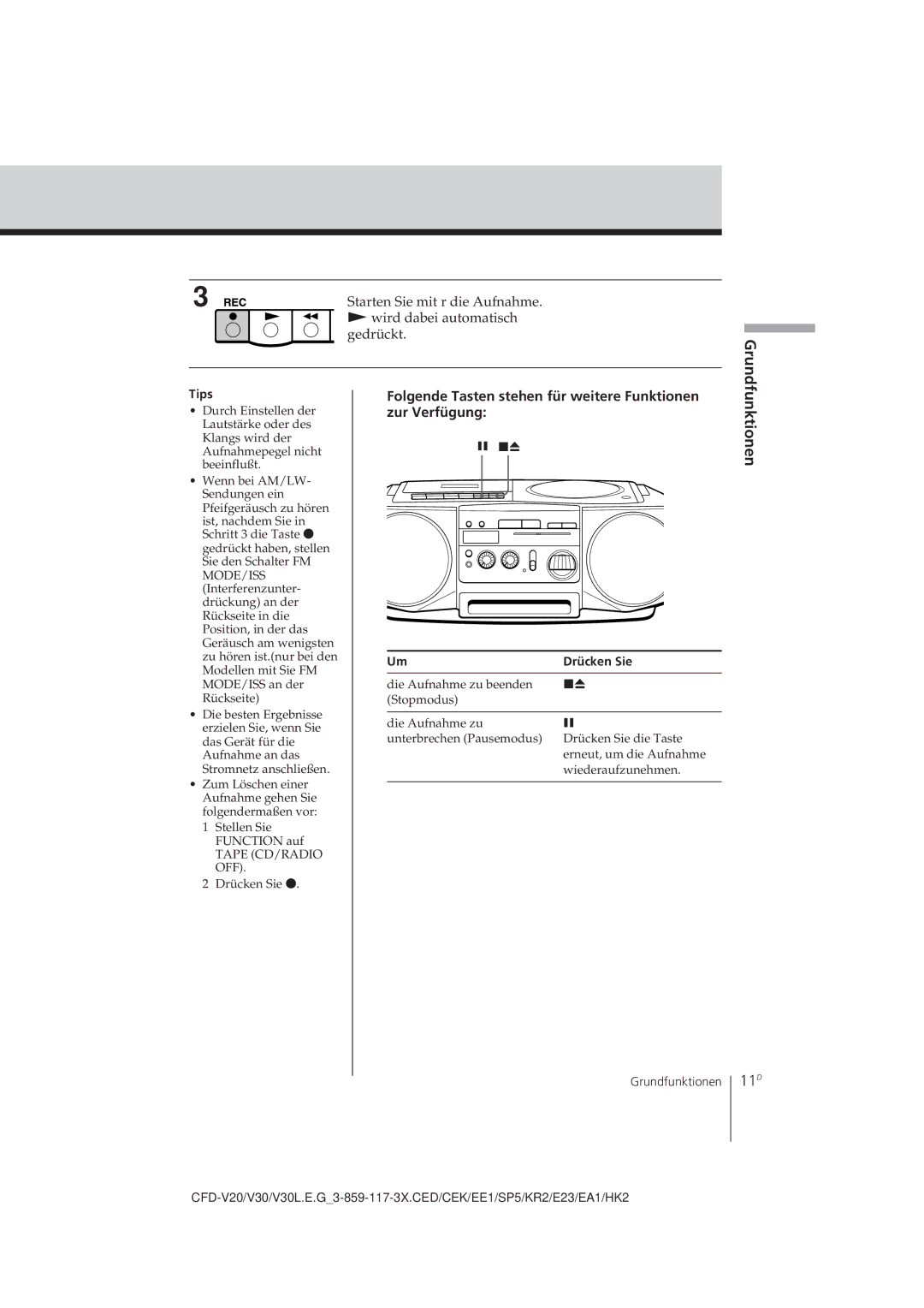 Sony CFD-V30L operating instructions 11D, Drücken Sie 