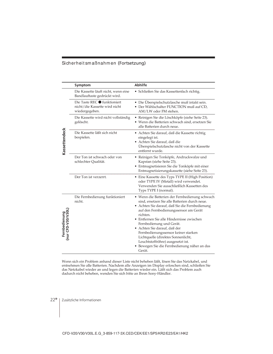 Sony CFD-V30L operating instructions 22D 