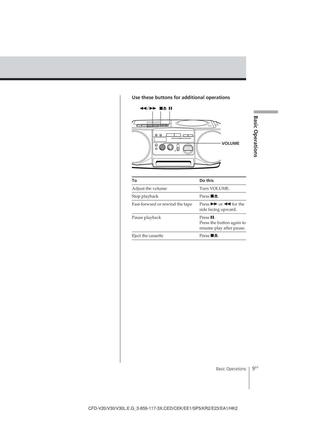 Sony CFD-V30L operating instructions Volume 