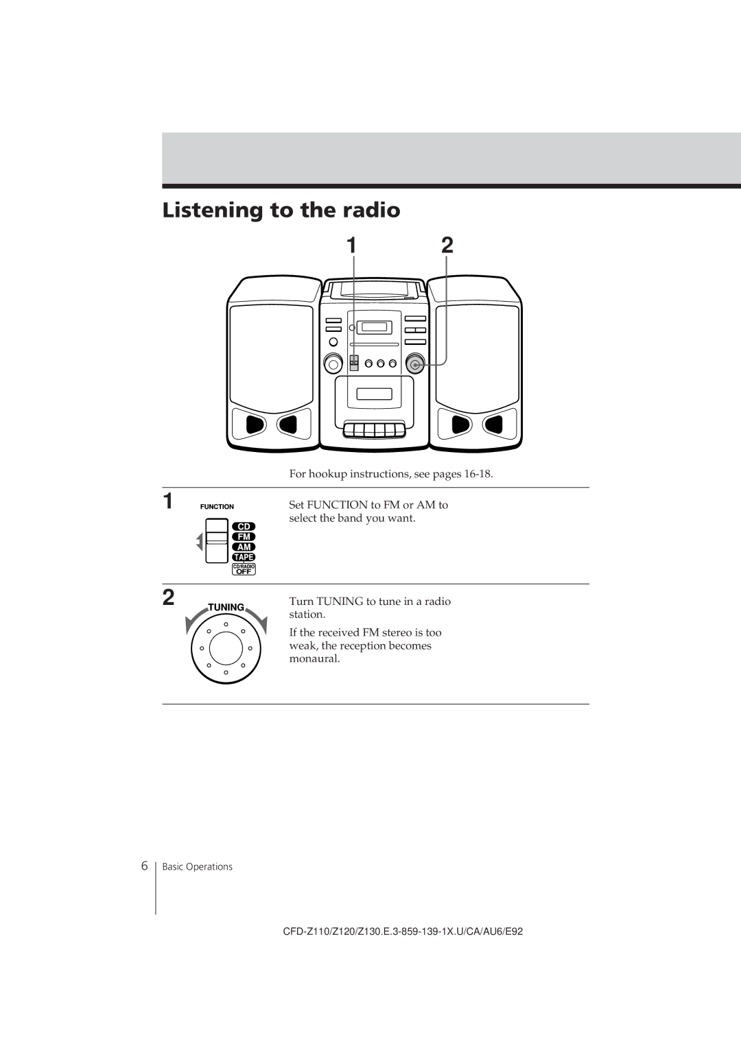 Sony CFD-Z120 operating instructions Listening to the radio 