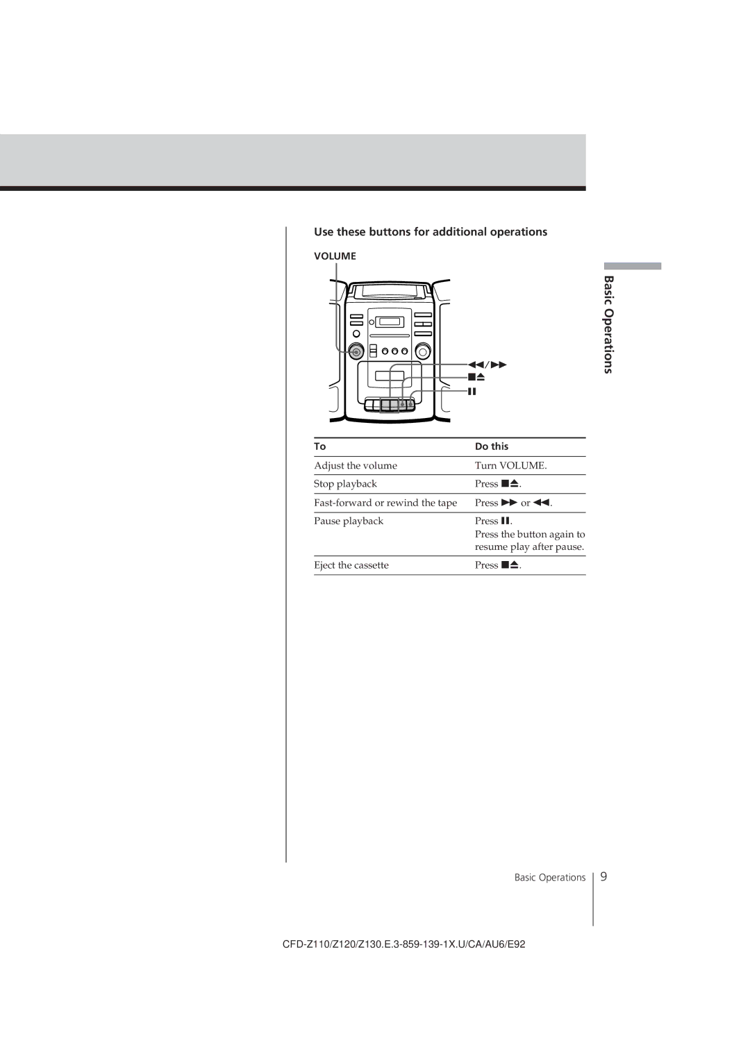 Sony CFD-Z120 operating instructions Volume 