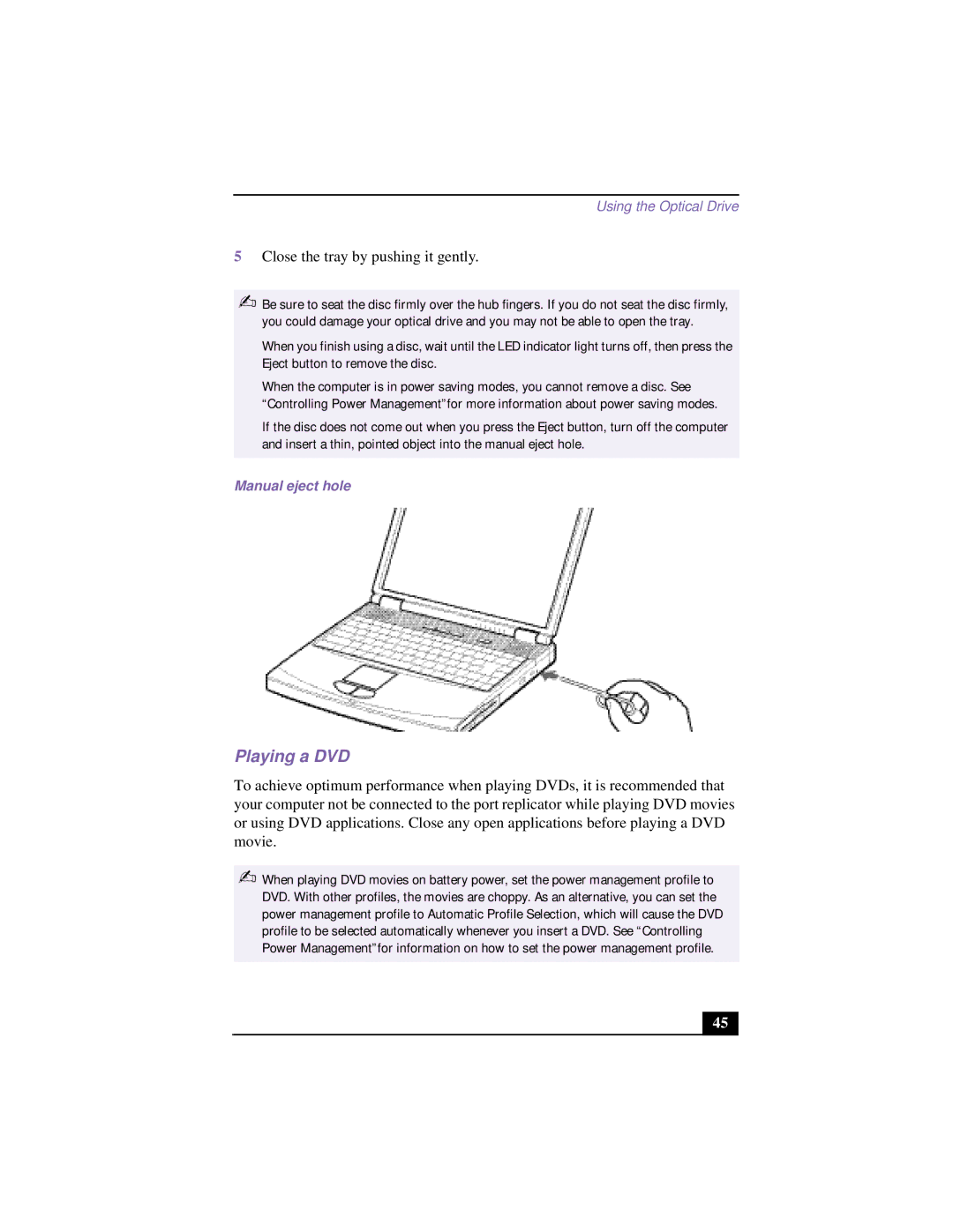 Sony CG-FX120K manual Playing a DVD, Manual eject hole 