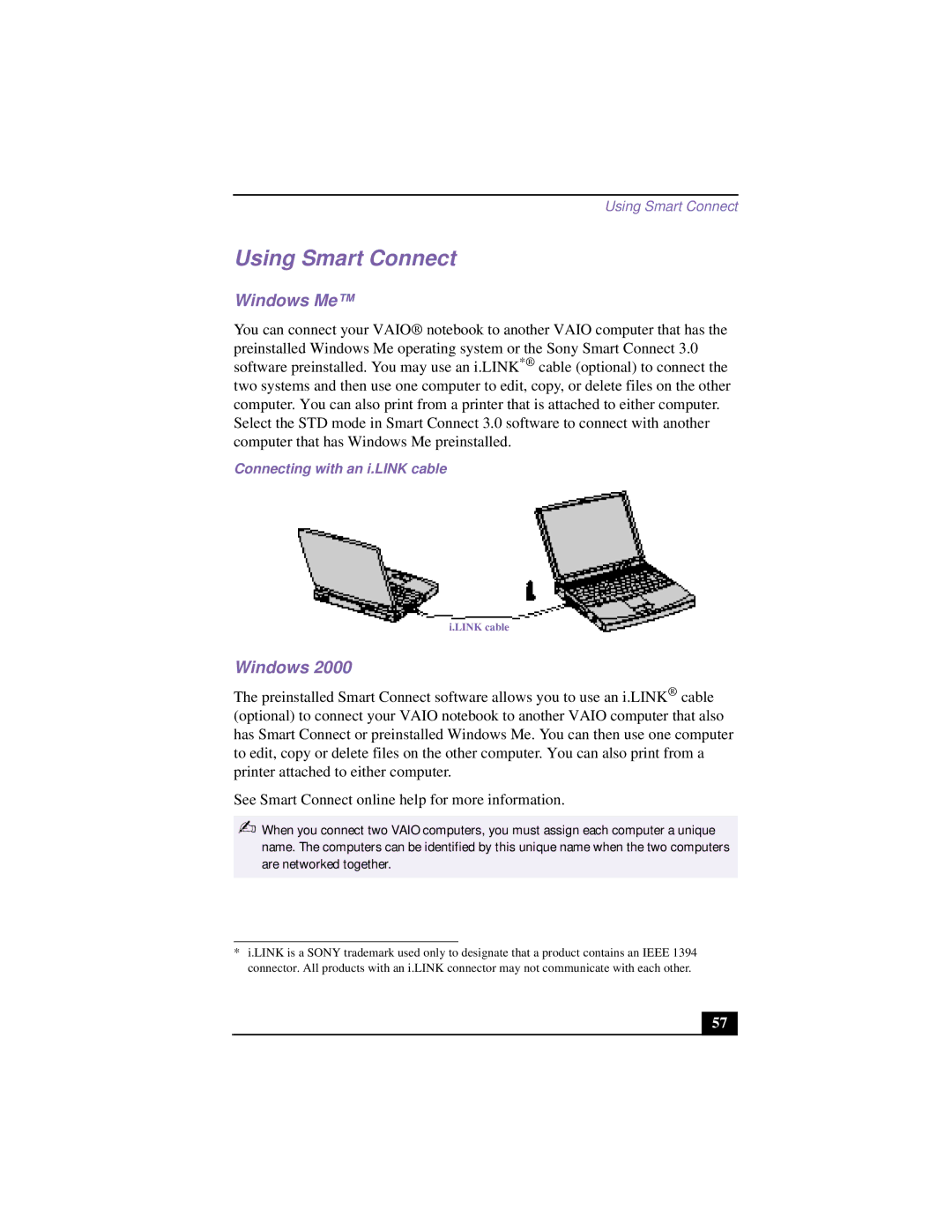 Sony CG-FX120K manual Using Smart Connect, Windows Me, Connecting with an i.LINK cable 