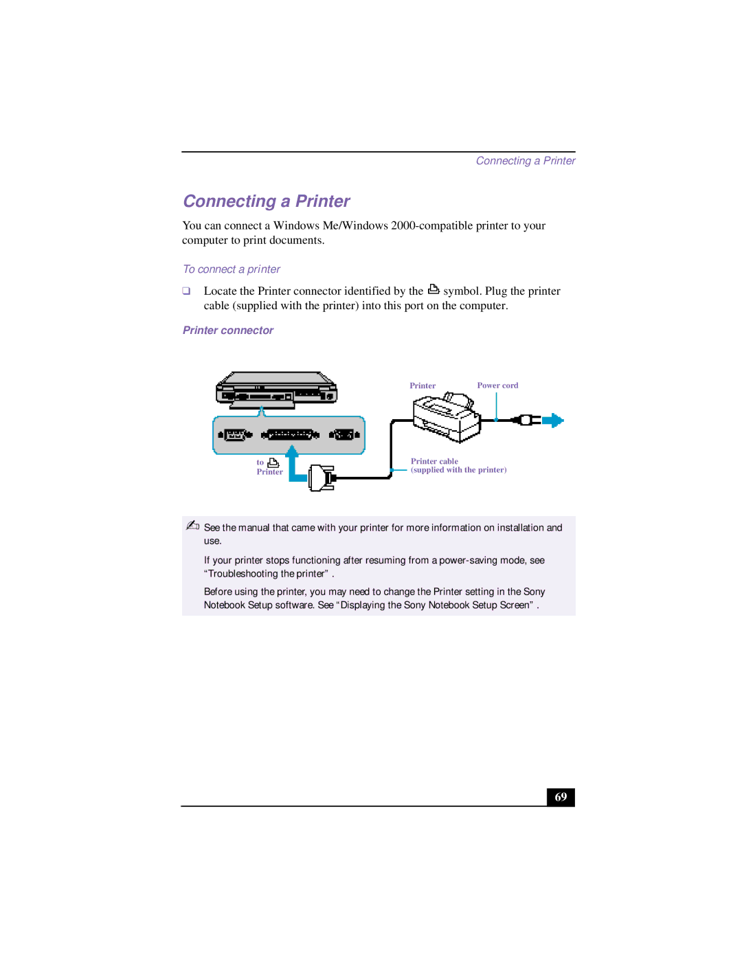 Sony CG-FX120K manual Connecting a Printer, To connect a printer 